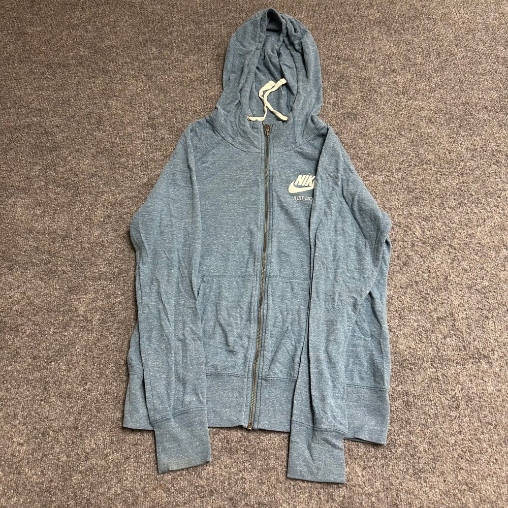 Nike Hoodie Womens Size M Blue Organic Cotton Full Zip Lightweight Athletic